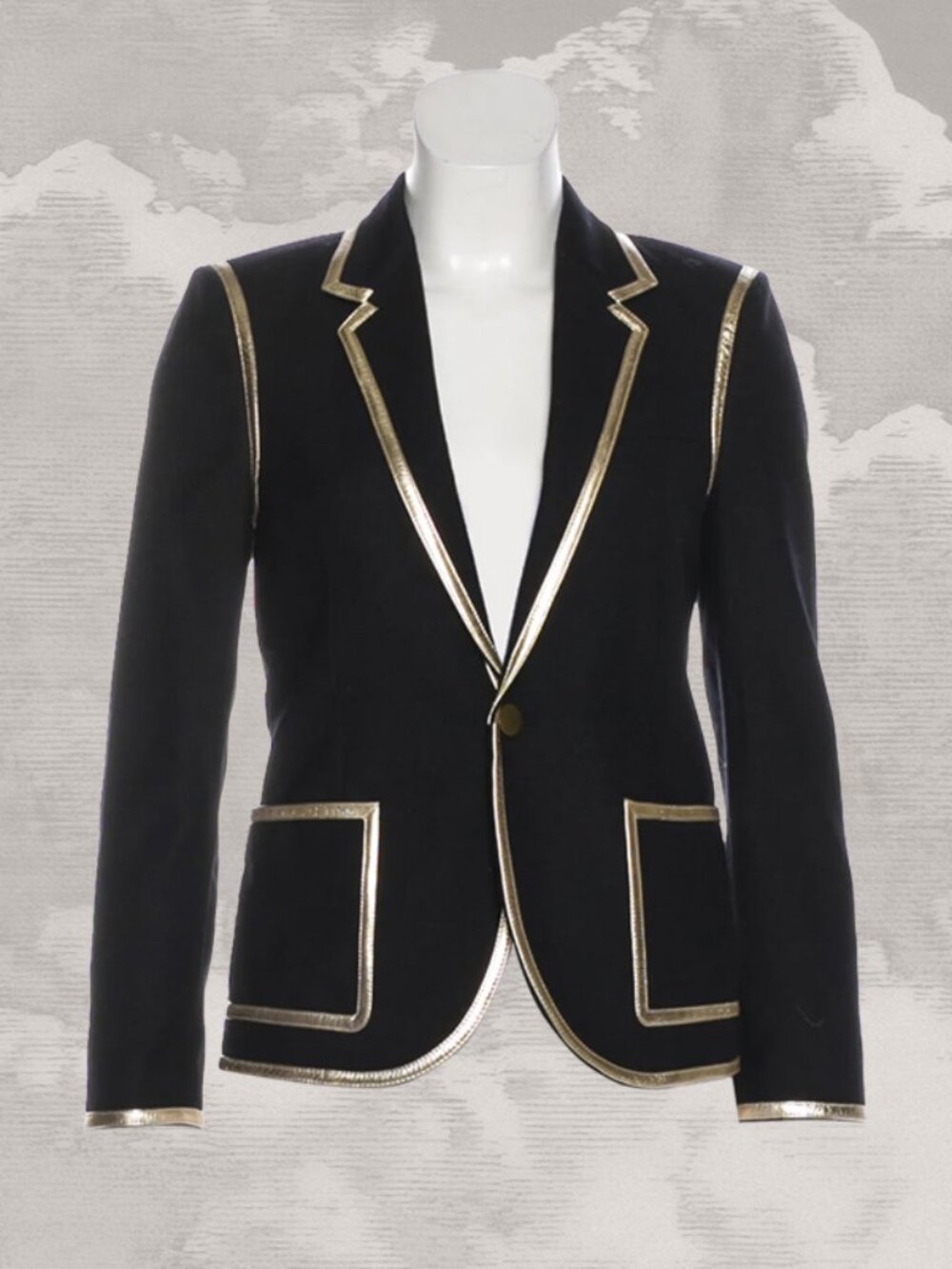 SAINT LAURENT Gold Trim Runway Blazer Black Wool Jacket yves FR 36